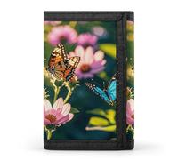HETVBNS TriFold Wallet with 8 Card Slots & Keychain | Durable Polyester | Compact Butterflies And Blooms Wallet for Travel