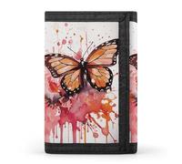 HETVBNS TriFold Wallet with 8 Card Slots & Keychain | Durable Polyester | Compact Butterfly Drip Spray Watercolor Wallet for Travel