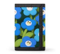 HETVBNS TriFold Wallet with 8 Card Slots & Keychain | Durable Polyester | Compact Cartoon Blue Flowers Wallet for Travel