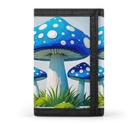 HETVBNS TriFold Wallet with 8 Card Slots & Keychain | Durable Polyester | Compact Cartoon Blue Mushroom Wallet for Travel