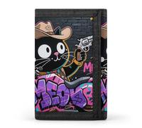 HETVBNS TriFold Wallet with 8 Card Slots & Keychain | Durable Polyester | Compact Cartoon Cat Riding Motorcycle Wallet for Travel