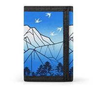 HETVBNS TriFold Wallet with 8 Card Slots & Keychain | Durable Polyester | Compact Cartoon Moutain Wallet for Travel