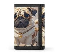 HETVBNS TriFold Wallet with 8 Card Slots & Keychain | Durable Polyester | Compact Cartoon Pug Wallet for Travel
