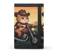 HETVBNS TriFold Wallet with 8 Card Slots & Keychain | Durable Polyester | Compact Cat Riding A Motorcycle Wallet for Travel