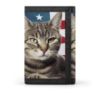 HETVBNS TriFold Wallet with 8 Card Slots & Keychain | Durable Polyester | Compact Cat Usa Flag Wallet for Travel