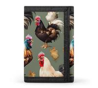 HETVBNS TriFold Wallet with 8 Card Slots & Keychain | Durable Polyester | Compact Chicken And Rooster Print Wallet for Travel