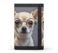 HETVBNS TriFold Wallet with 8 Card Slots & Keychain | Durable Polyester | Compact Chihuahua Dog Glasses Wallet for Travel