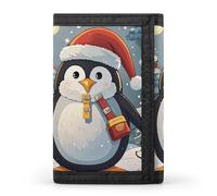 HETVBNS TriFold Wallet with 8 Card Slots & Keychain | Durable Polyester | Compact Christmas Funny Penguin Wallet for Travel
