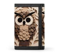 HETVBNS TriFold Wallet with 8 Card Slots & Keychain | Durable Polyester | Compact Coffee Bean Owl Print Wallet for Travel