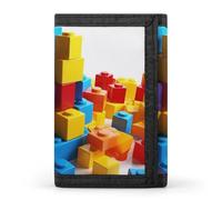 HETVBNS TriFold Wallet with 8 Card Slots & Keychain | Durable Polyester | Compact Colorful Building Blocks Wallet for Travel