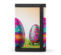 HETVBNS TriFold Wallet with 8 Card Slots & Keychain | Durable Polyester | Compact Colorful Easter Egg Wallet for Travel