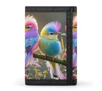 HETVBNS TriFold Wallet with 8 Card Slots & Keychain | Durable Polyester | Compact Colorful Little Bird Wallet for Travel