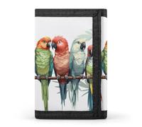 HETVBNS TriFold Wallet with 8 Card Slots & Keychain | Durable Polyester | Compact Colorful Parrots On Tree Wallet for Travel