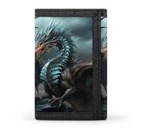 HETVBNS TriFold Wallet with 8 Card Slots & Keychain | Durable Polyester | Compact Cool Dragon Wallet for Travel