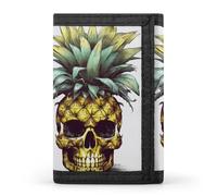 HETVBNS TriFold Wallet with 8 Card Slots & Keychain | Durable Polyester | Compact Cool Skull Pineapple Wallet for Travel