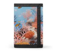 HETVBNS TriFold Wallet with 8 Card Slots & Keychain | Durable Polyester | Compact Coral Reef Wallet for Travel