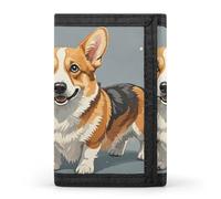 HETVBNS TriFold Wallet with 8 Card Slots & Keychain | Durable Polyester | Compact Corgi Pattern Corgi Pattern Wallet for Travel