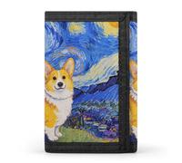 HETVBNS TriFold Wallet with 8 Card Slots & Keychain | Durable Polyester | Compact Corgi Starry Night Wallet for Travel