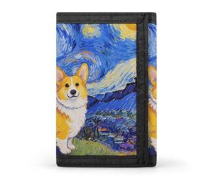 HETVBNS TriFold Wallet with 8 Card Slots & Keychain | Durable Polyester | Compact Corgi Starry Night Wallet for Travel