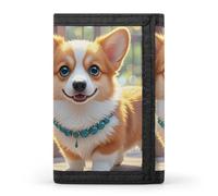 HETVBNS TriFold Wallet with 8 Card Slots & Keychain | Durable Polyester | Compact Cute Corgi Dog Illustration Wallet for Travel
