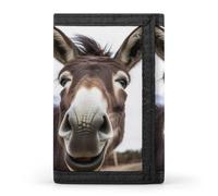 HETVBNS TriFold Wallet with 8 Card Slots & Keychain | Durable Polyester | Compact Cute Funny Donkey Wallet for Travel