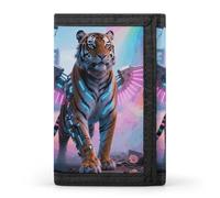HETVBNS TriFold Wallet with 8 Card Slots & Keychain | Durable Polyester | Compact Cyber Hippie Tiger Wallet for Travel