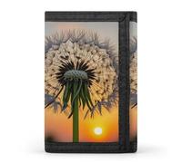 HETVBNS TriFold Wallet with 8 Card Slots & Keychain | Durable Polyester | Compact Dandelions at Sunset Wallet for Travel