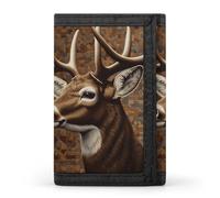HETVBNS TriFold Wallet with 8 Card Slots & Keychain | Durable Polyester | Compact Deer on Brown Background Wallet for Travel