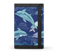 HETVBNS TriFold Wallet with 8 Card Slots & Keychain | Durable Polyester | Compact Dolphin Wallet for Travel