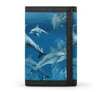 HETVBNS TriFold Wallet with 8 Card Slots & Keychain | Durable Polyester | Compact Dolphins Blue Wallet for Travel