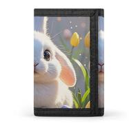 HETVBNS TriFold Wallet with 8 Card Slots & Keychain | Durable Polyester | Compact Easter Bunny Wallet for Travel