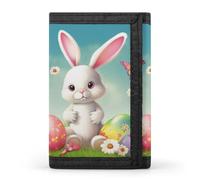 HETVBNS TriFold Wallet with 8 Card Slots & Keychain | Durable Polyester | Compact Easter Bunny with Eggs Wallet for Travel