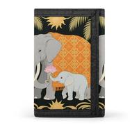 HETVBNS TriFold Wallet with 8 Card Slots & Keychain | Durable Polyester | Compact Elephant And Young Elephant Wallet for Travel