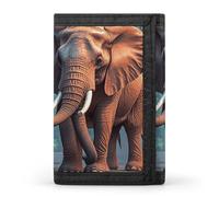 HETVBNS TriFold Wallet with 8 Card Slots & Keychain | Durable Polyester | Compact Elephants Red Wallet for Travel
