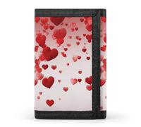 HETVBNS TriFold Wallet with 8 Card Slots & Keychain | Durable Polyester | Compact Falling Red Hearts Wallet for Travel
