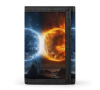 HETVBNS TriFold Wallet with 8 Card Slots & Keychain | Durable Polyester | Compact Fire And Water Planets Wallet for Travel