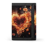 HETVBNS TriFold Wallet with 8 Card Slots & Keychain | Durable Polyester | Compact Fire Flowers And Heart Wallet for Travel