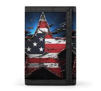 HETVBNS TriFold Wallet with 8 Card Slots & Keychain | Durable Polyester | Compact Flag Stars Wallet for Travel