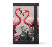 HETVBNS TriFold Wallet with 8 Card Slots & Keychain | Durable Polyester | Compact Flamingo Birds on Background Wallet for Travel