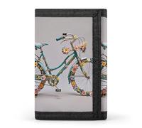 HETVBNS TriFold Wallet with 8 Card Slots & Keychain | Durable Polyester | Compact Flower Bicycle Wallet for Travel