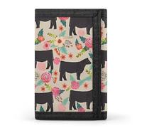 HETVBNS TriFold Wallet with 8 Card Slots & Keychain | Durable Polyester | Compact Flower Show Steer Cows Cattle Wallet for Travel