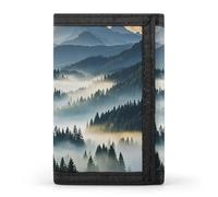 HETVBNS TriFold Wallet with 8 Card Slots & Keychain | Durable Polyester | Compact Foggy Mountains Forest Wallet for Travel