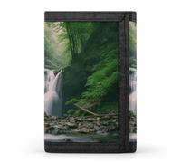 HETVBNS TriFold Wallet with 8 Card Slots & Keychain | Durable Polyester | Compact Forests with Waterfalls Trees Wallet for Travel