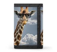 HETVBNS TriFold Wallet with 8 Card Slots & Keychain | Durable Polyester | Compact Giraffe Wearing Sunglasses Wallet for Travel