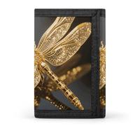 HETVBNS TriFold Wallet with 8 Card Slots & Keychain | Durable Polyester | Compact Gold Exquisite Dragonfly Wallet for Travel