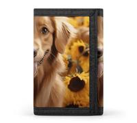 HETVBNS TriFold Wallet with 8 Card Slots & Keychain | Durable Polyester | Compact Golden Retriever Sunflower Wallet for Travel
