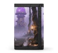 HETVBNS TriFold Wallet with 8 Card Slots & Keychain | Durable Polyester | Compact Gothic Fog Forest Wallet for Travel