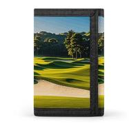 HETVBNS TriFold Wallet with 8 Card Slots & Keychain | Durable Polyester | Compact Green Golf Course Wallet for Travel