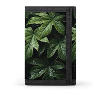 HETVBNS TriFold Wallet with 8 Card Slots & Keychain | Durable Polyester | Compact Green Leaves Pattern Wallet for Travel