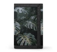 HETVBNS TriFold Wallet with 8 Card Slots & Keychain | Durable Polyester | Compact Grey Gold Plant Leaves Wallet for Travel